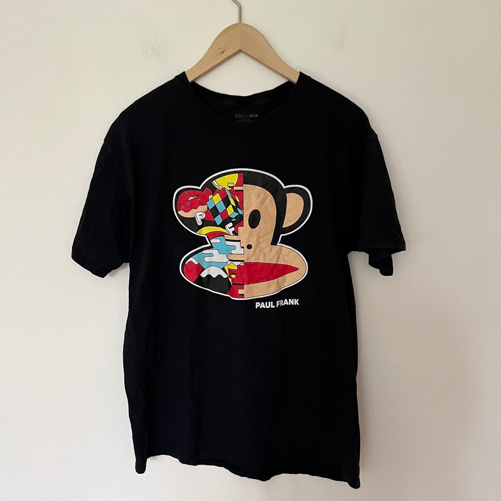 Paul Frank Julius Monkey Graphic T-Shirt Black Mens Large Pop Art Rubiks Cube